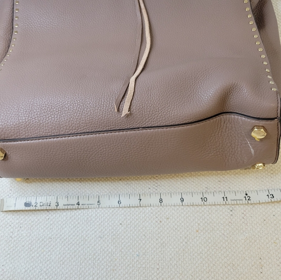 REBECCA MINKOFF DARREN DEEP TAUPE PEBBLED LEATHER STUDDED TOTE SHOULDER BAG - Picture 9 of 14